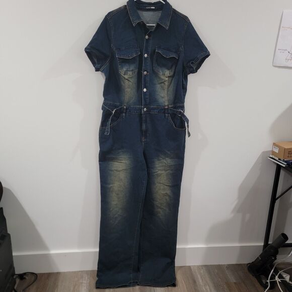 Fashion Nova Womens Jean Jumpsuit Size 1X Pantsuit Y2K - Picture 1 of 10